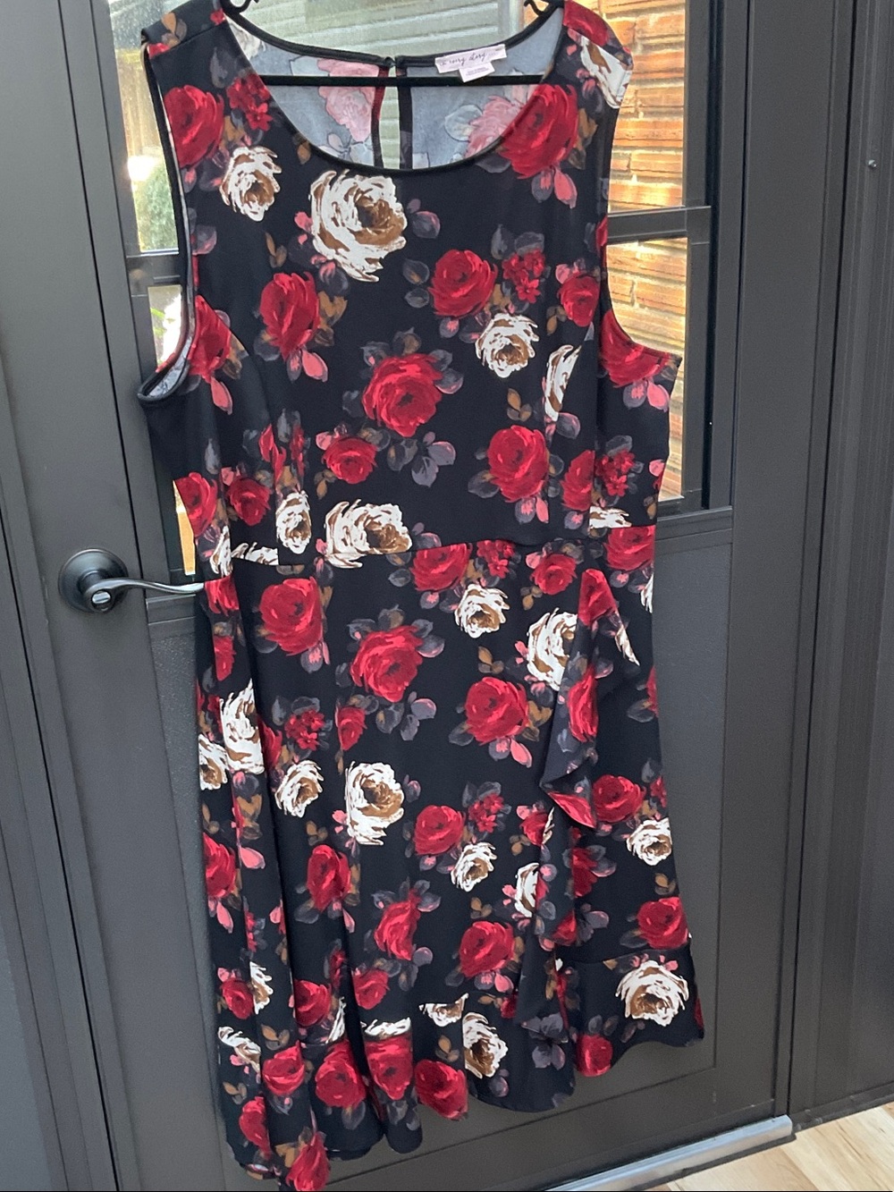 Penningtons Black Midi Dress with Red & Cream Rose Print